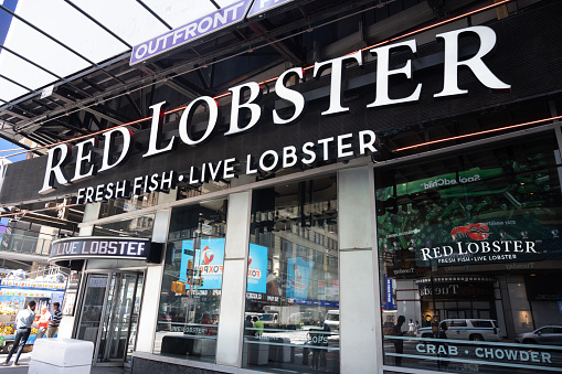 New York, NY, USA - June 9, 2022: A Red Lobster restaurant.