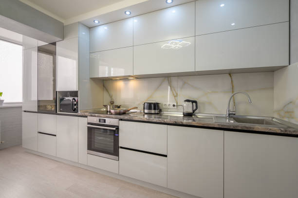 istock Interior of modern trendy white kitchen 1408299872