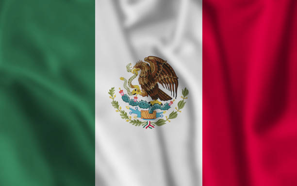 istock Mexico flag waving with the wind, Illustration. 1408302427