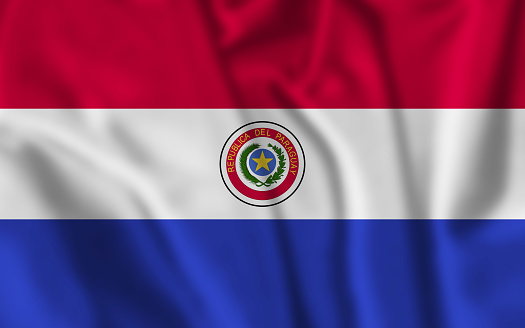 Paraguay Flag Waving Closeup With High Quality Image.