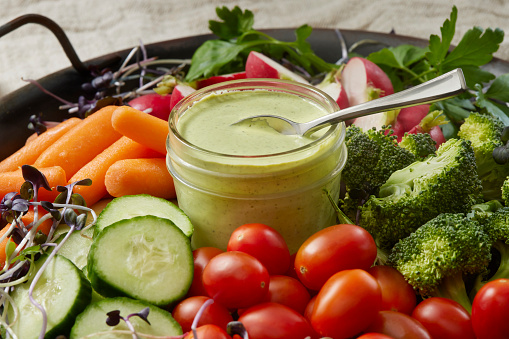 The Viral Green Goddess Salad Dressing with Raw Vegetables
