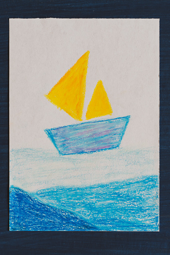 Child's Drawing -seascape and sailboat