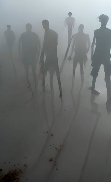 istock Abstract silhouette zombies in a fog background. 1408314938
