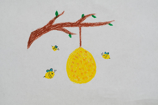 Child's Drawing -beehive on a branch