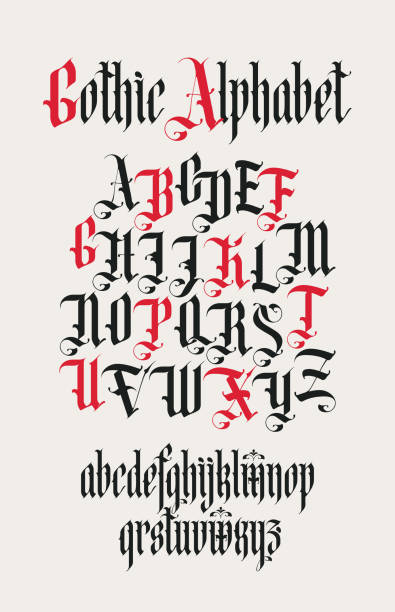 ilustrações, clipart, desenhos animados e ícones de fonte gótica. conjunto completo de letras do alfabeto inglês - capital letter