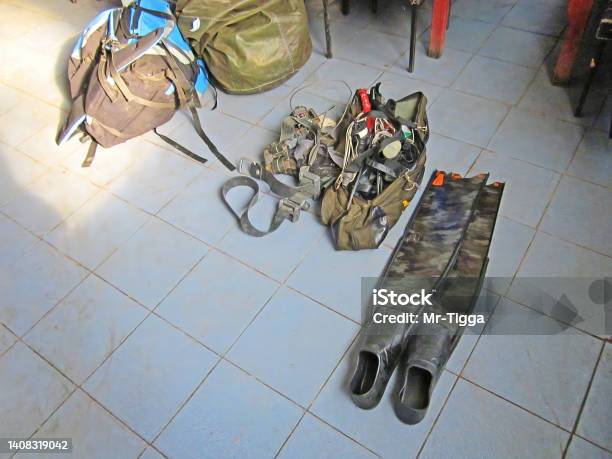 Flippers For Swimming And Equipment For Spearfishing Stock Photo - Download Image Now