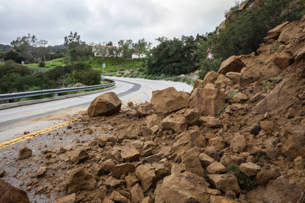 Los Angeles Canyon Road Landslide stock photo