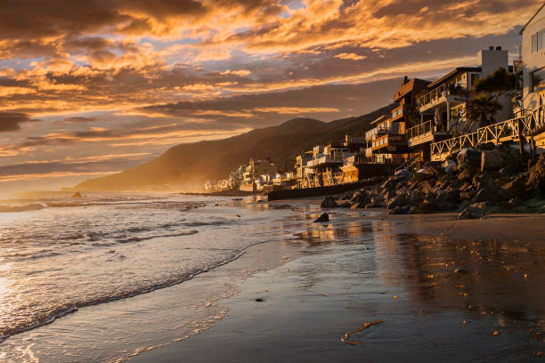 Topanga Beach Malibu California Sunset stock photo