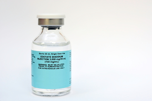 Single dose vial of Edetate Disodium Injection on white background