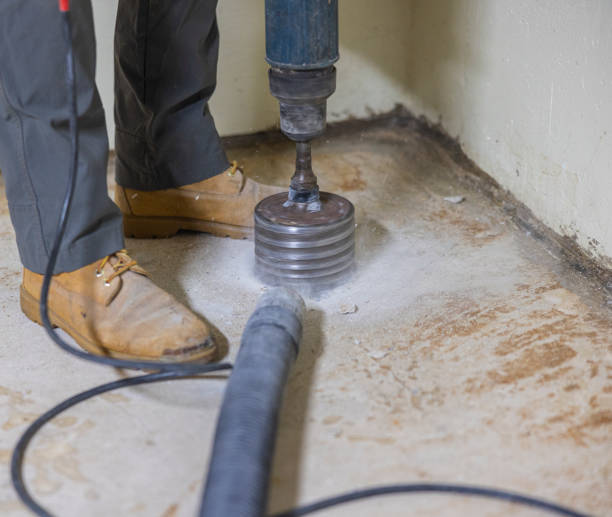 istock A construction worker is drilling a well in the basement floor with a hollow drill shank for home improvement. 1408328852