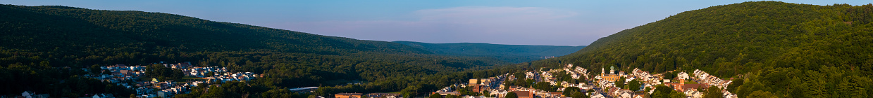 Nesquehoning, Carbon County, USA, wide panoramic distant view from the drone.