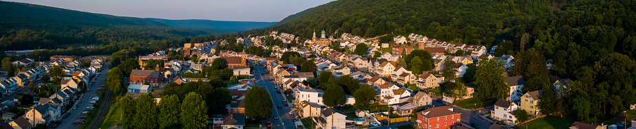 Nesquehoning, Carbon County, USA, wide panoramic distant view from the drone.