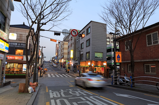 Korean streets in Seoul at twilight