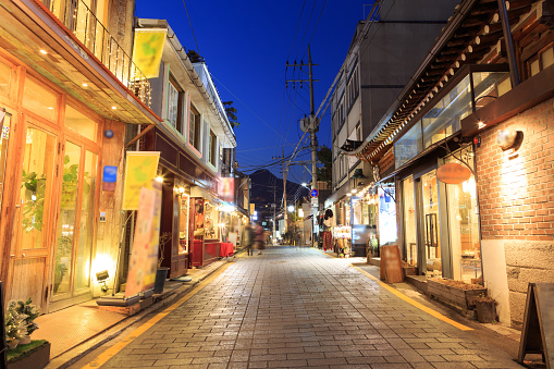 Korean streets in Seoul at twilight