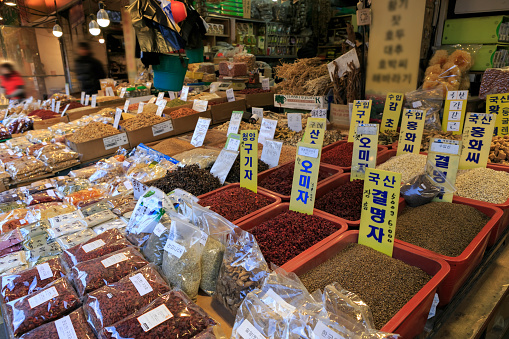 Outdoor Asian market in Seoul, South Korea