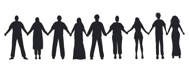 istock Black silhouettes of men and women. People holding hands 1408339191