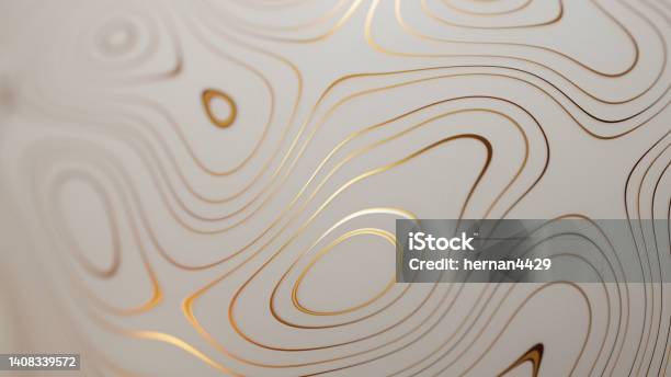 Elegant Marble Surface With Wavy Gold Streaks Abstract Background Close Up Digital 3d Rendering Stock Photo - Download Image Now