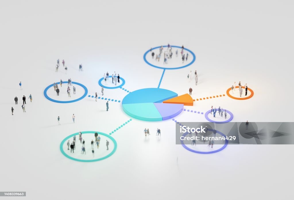Large Group Graph Big Data Analytics Abstract Concept Pie Chart And Groups Of People On A ...