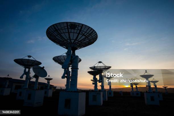 The Silhouette Of The Radio Telescope Stock Photo - Download Image Now - Satellite Dish, Satellite, Radio Telescope
