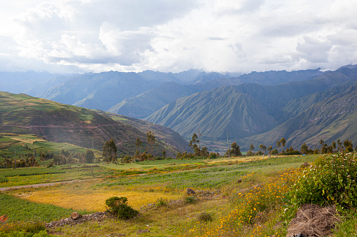 View of mountains and forests in Sacred Valley- Urubamba valley- Peru