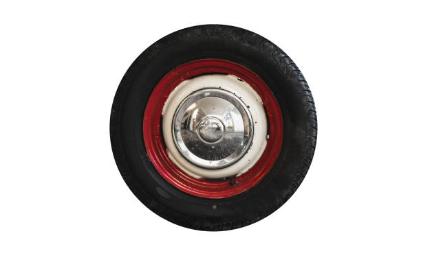 istock Vintage red white car wheel isolated on white 1408347167