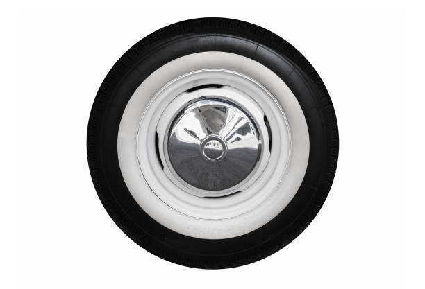 Vintage car wheel isolated on white stock photo