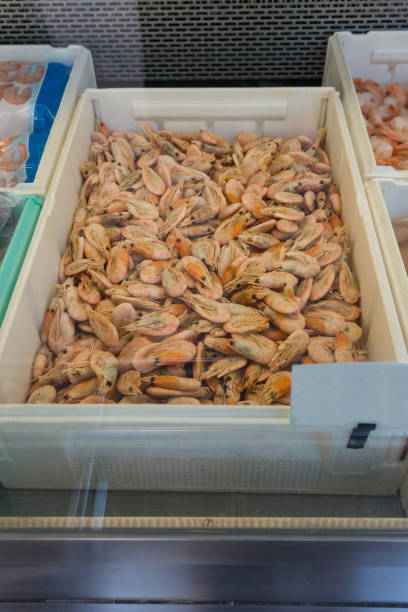 box orange Arctic shrimp sale presented refrigerated