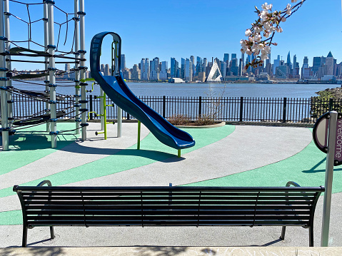 Empty playground by Hudson river in New Jersey