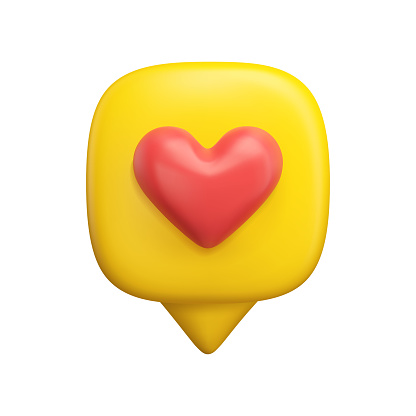 Vector icon red heart speech bubble. Cartoon feedback icon. Realistic illustration of like, love or appreciation for social media