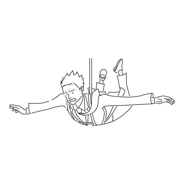 Vector illustration of Illustration of a businessman skydiving (white background, vector, cut out)
