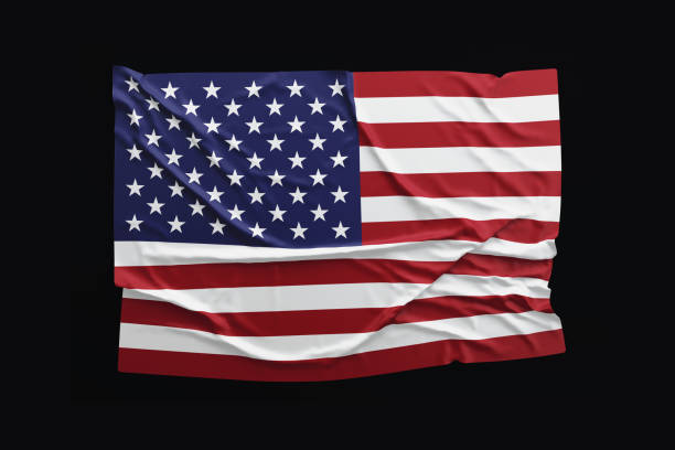 istock US Flag. American flag rippled on black background 1408360204