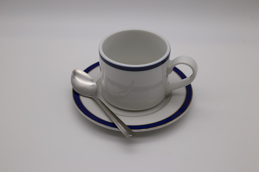 White coffee cup and spoon set,Include Clipping Path.