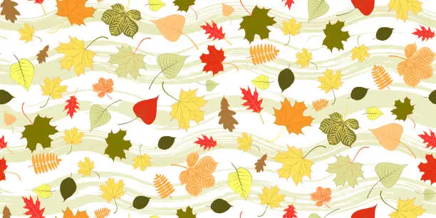 Vector illustration of Seamless pattern with colorful autumn leaves