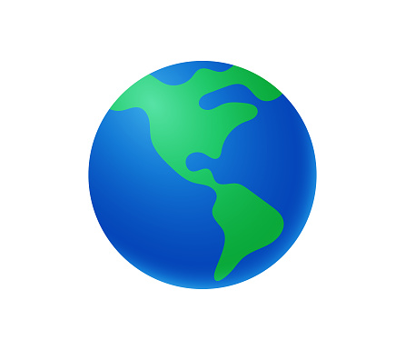Vector illustration of planet Earth showing North America, Central America and South America. Cut out design element on a transparent background on the vector file.