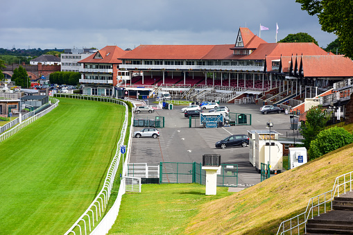 Chester, UK: Jul 3, 2022: Chester racecourse is the oldest operating horse racing venue in the world. It was established in 1539.