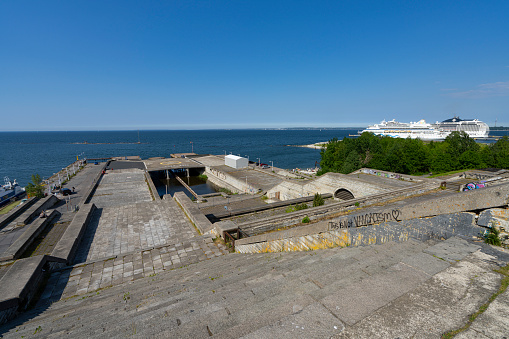 Tallinn, Estonia. July 2022.  View of Linnahall, a Soviet-era architectural structure built for the XXII Moscow Olympics which at the time was called Palace of Culture and Sports I.V. Lenin, located near the city's port