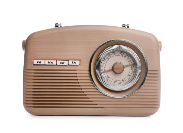 istock Beige retro radio receiver isolated on white 1408374142
