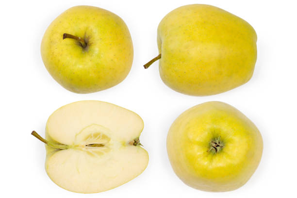 istock Whole and half of green-yellow apple from different sides 1408374447