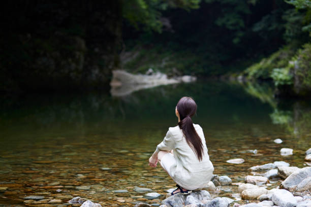 Beautiful rivers and young Japanese women