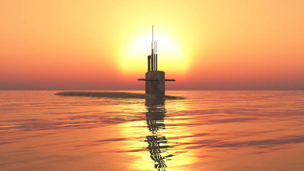 istock Modern submarine in the open sea at sunset 1408376894