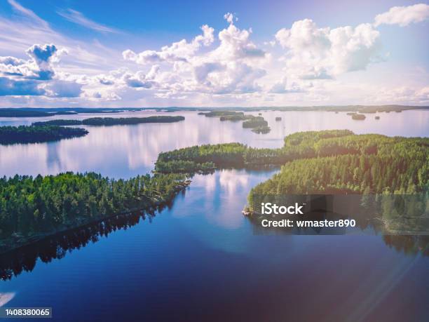 Aerial View Of Blue Lakes And Green Woods In Summer Finland Stock Photo - Download Image Now