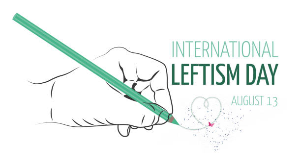 istock International Leftism Day.Silhouette of hand with colored pencil drawing a heart on white background.Vector flat. 
August 13th 1408381140