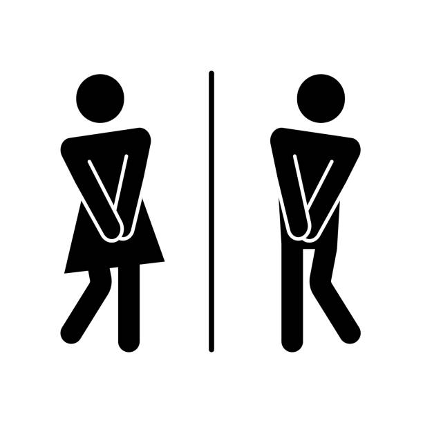 wc toaleta zabawny znak piktogramu. kobieta, mężczyzna piktogram figura toaleta, toaleta, łazienka, wc w łazience znak. humor, zabawna naklejka na drzwi toalety - man holding a sign stock illustrations