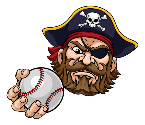 pirate baseball ball sport maskottchen cartoon - skull baseball ball stock-grafiken, -clipart, -cartoons und -symbole