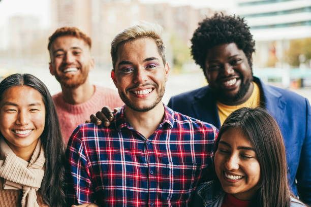 istock Young diverse people having fun outdoor laughing together - Diversity concept 1408390108