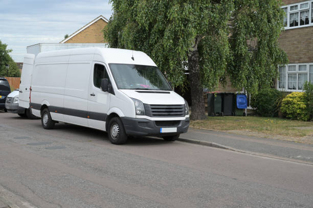 istock Large white removal van parked in the road. 1408391038