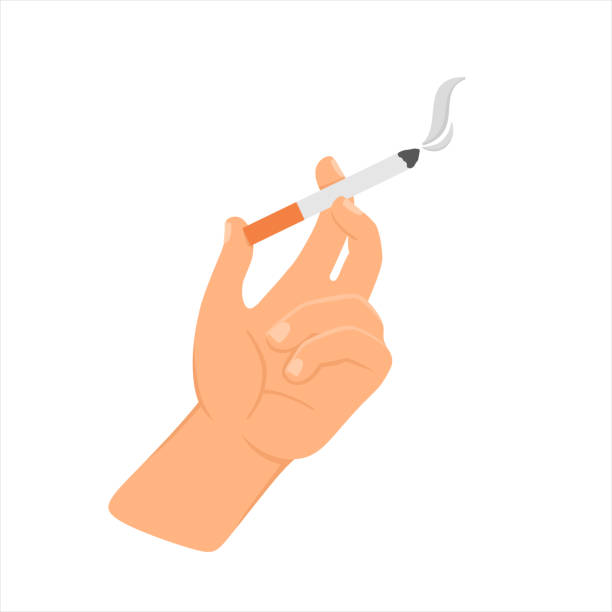 담배 벡터 고립 된 표시가있는 손 - holding cigarette stock illustrations