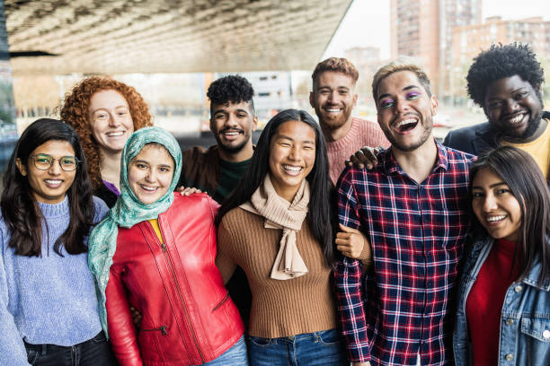 istock Young diverse people having fun outdoor laughing together - Diversity concept 1408392898