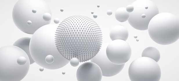 Group of white floating balls with white background - 3D illustration