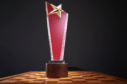 crystal star shape trophy against black background